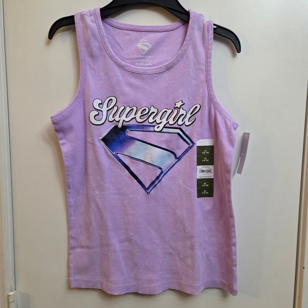 DC Comics Supergirl Purple Mineral Wash Ribbed Tank Top Girls XL 14-16 NEW
